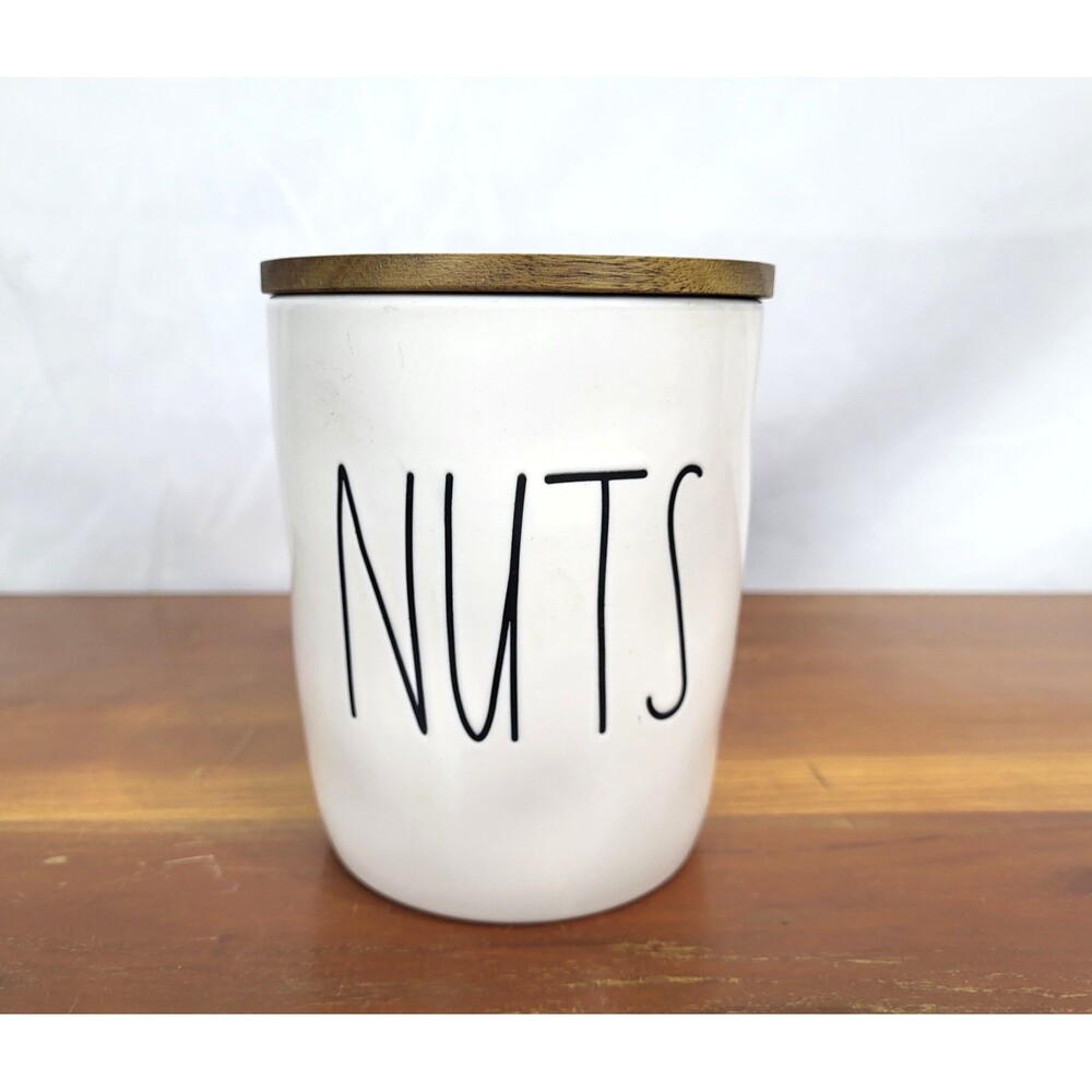 Rae Dunn NUTS Cellar Canister Wood Lid Farmhouse